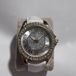 Ladies Kessaris Beautiful Round Gold Tone Sparkly CZ Bezel Watch KS-1217